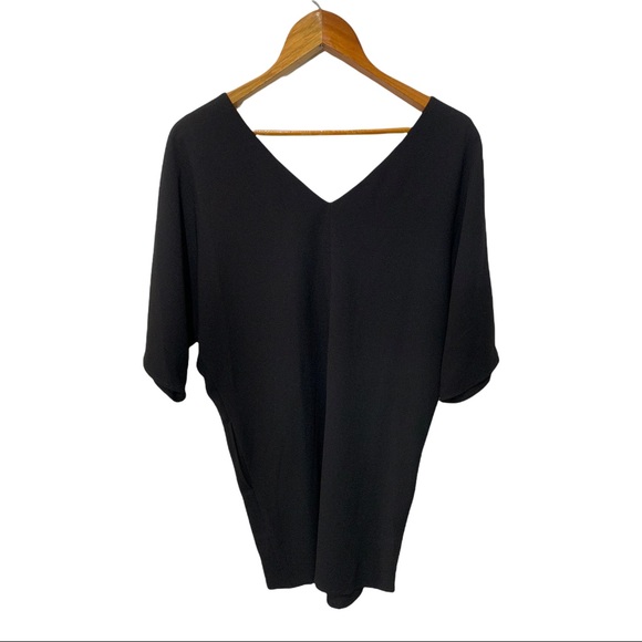 GIANNI BINI BLACK DEEP PLUNGE V-NECK AND BACK DRESS WITH GOLD ACCENTS - Picture 12 of 16